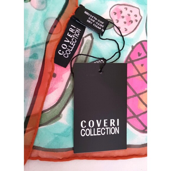 NWT Coveri Collection 100% Silk Scarf Bright Whimsical Fruit Rolled Edge 17X60 - Picture 4 of 5
